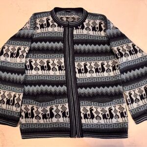 Women's Black and Blue Patterned alpaca Cardigan